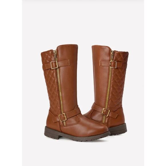 FabKids Brown Quilted Moto Boots - Girls Size 3 - Picture 1 of 7